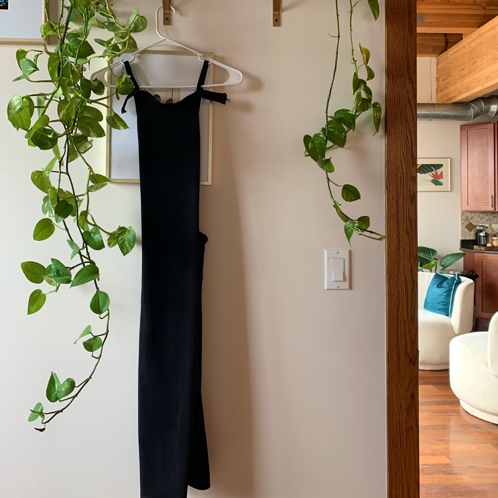Black slinky mid-length dress